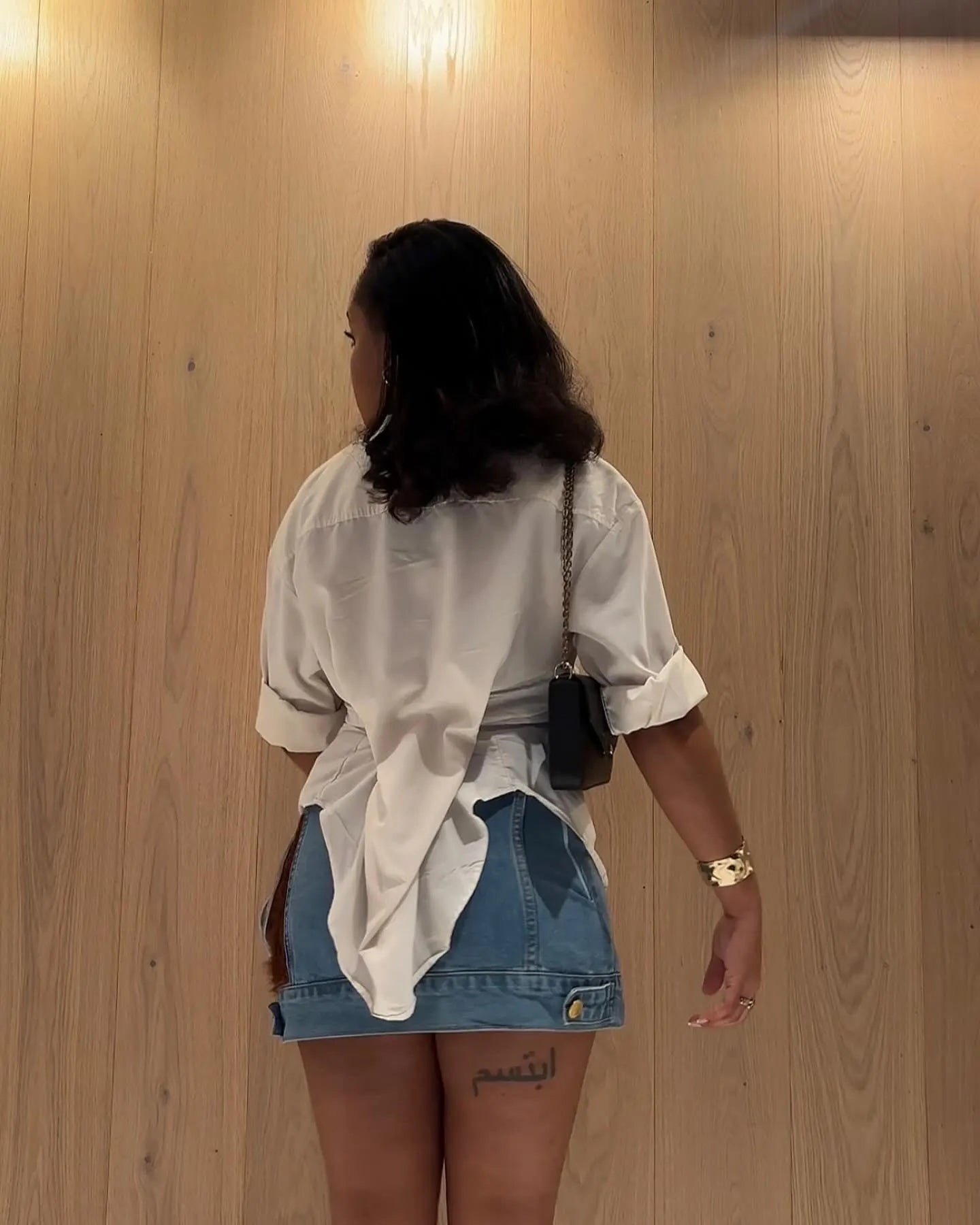 A Cupid’s Bow Denim Mini Skirt